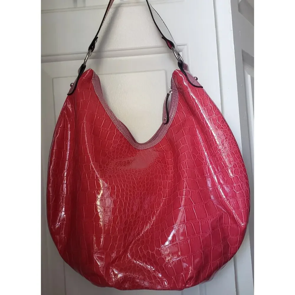 Vintage Y2K Bongo Hobo Shoulder Bag NWT Kmart Faux Croc Pink Red White Purse Zip